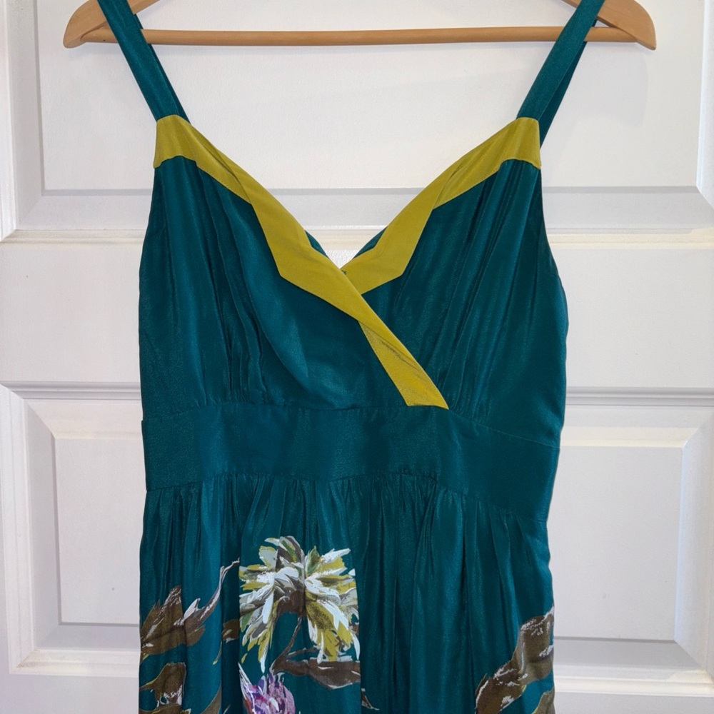 Anthropologie Maeve Impressionist Dress 6 Green Artsy Floral Whimsigoth Feminine
